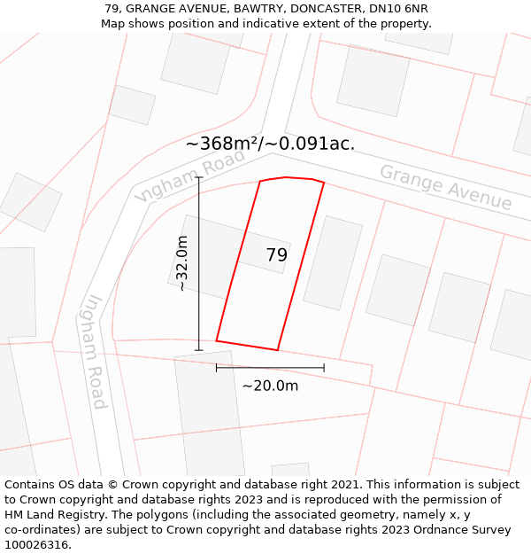 79, GRANGE AVENUE, BAWTRY, DONCASTER, DN10 6NR: Plot and title map