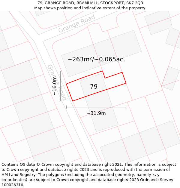 79, GRANGE ROAD, BRAMHALL, STOCKPORT, SK7 3QB: Plot and title map