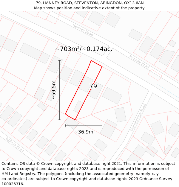 79, HANNEY ROAD, STEVENTON, ABINGDON, OX13 6AN: Plot and title map