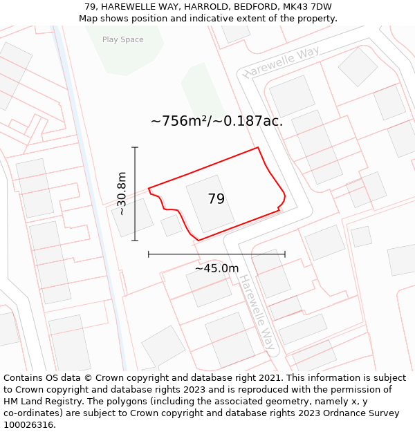 79, HAREWELLE WAY, HARROLD, BEDFORD, MK43 7DW: Plot and title map