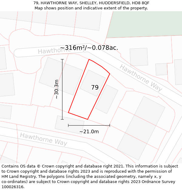 79, HAWTHORNE WAY, SHELLEY, HUDDERSFIELD, HD8 8QF: Plot and title map