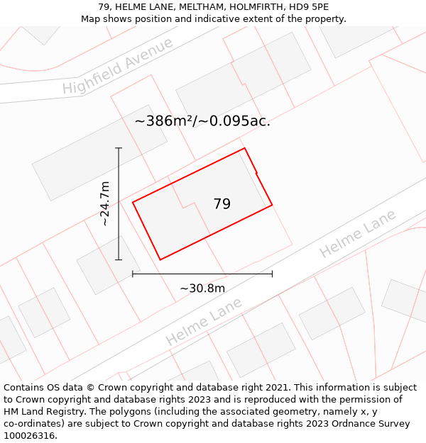 79, HELME LANE, MELTHAM, HOLMFIRTH, HD9 5PE: Plot and title map