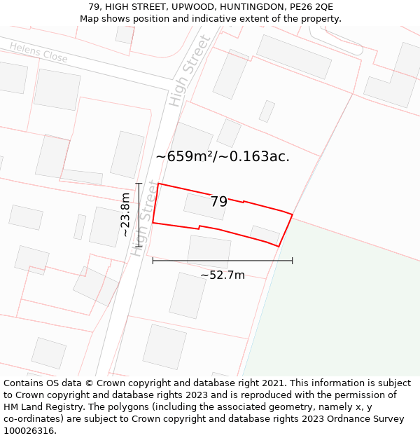 79, HIGH STREET, UPWOOD, HUNTINGDON, PE26 2QE: Plot and title map