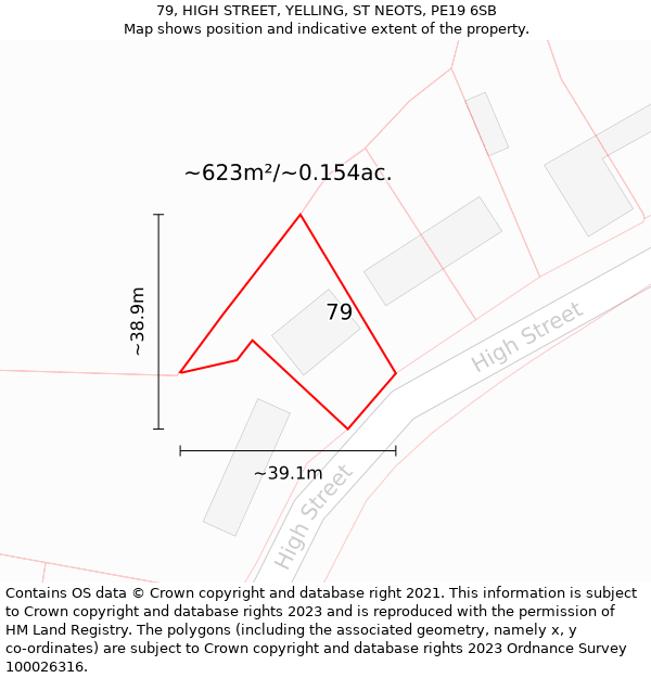 79, HIGH STREET, YELLING, ST NEOTS, PE19 6SB: Plot and title map