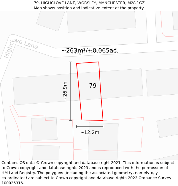 79, HIGHCLOVE LANE, WORSLEY, MANCHESTER, M28 1GZ: Plot and title map