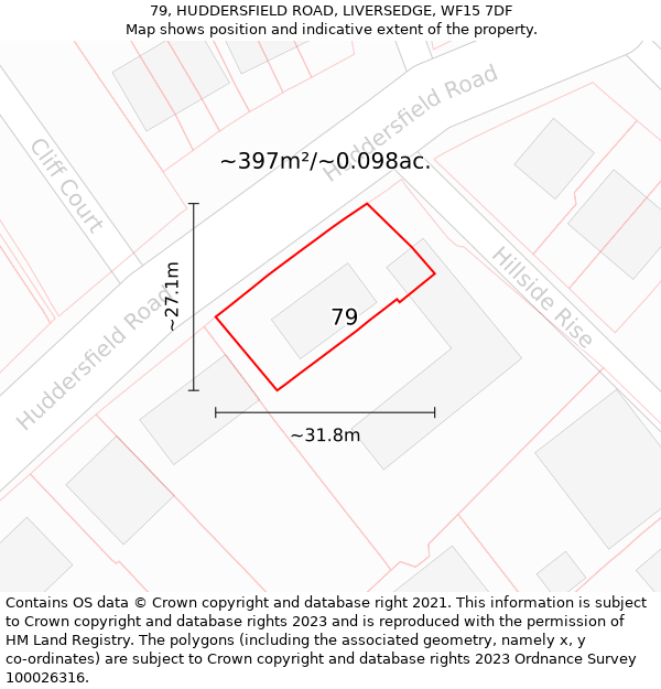 79, HUDDERSFIELD ROAD, LIVERSEDGE, WF15 7DF: Plot and title map