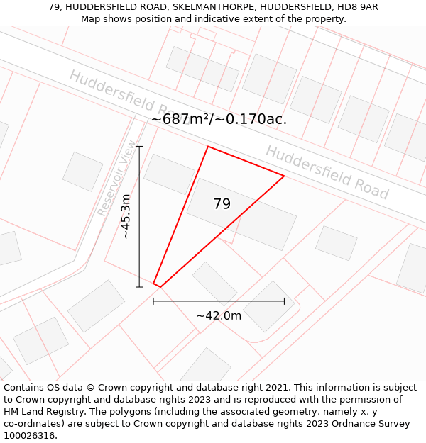 79, HUDDERSFIELD ROAD, SKELMANTHORPE, HUDDERSFIELD, HD8 9AR: Plot and title map