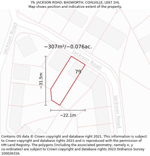 79, JACKSON ROAD, BAGWORTH, COALVILLE, LE67 1HL: Plot and title map