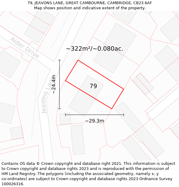 79, JEAVONS LANE, GREAT CAMBOURNE, CAMBRIDGE, CB23 6AF: Plot and title map