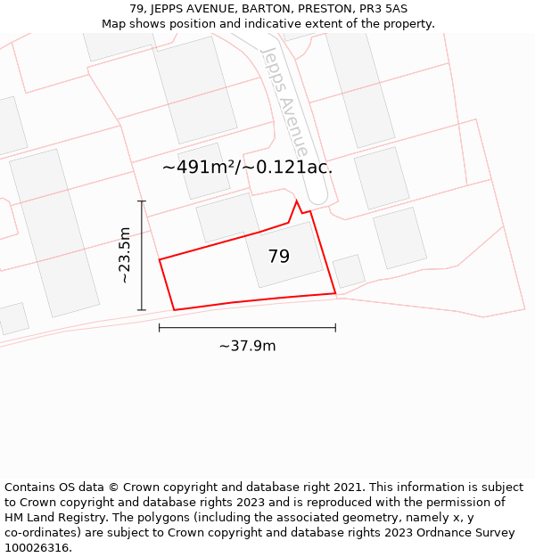 79, JEPPS AVENUE, BARTON, PRESTON, PR3 5AS: Plot and title map