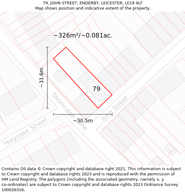 79, JOHN STREET, ENDERBY, LEICESTER, LE19 4LF: Plot and title map