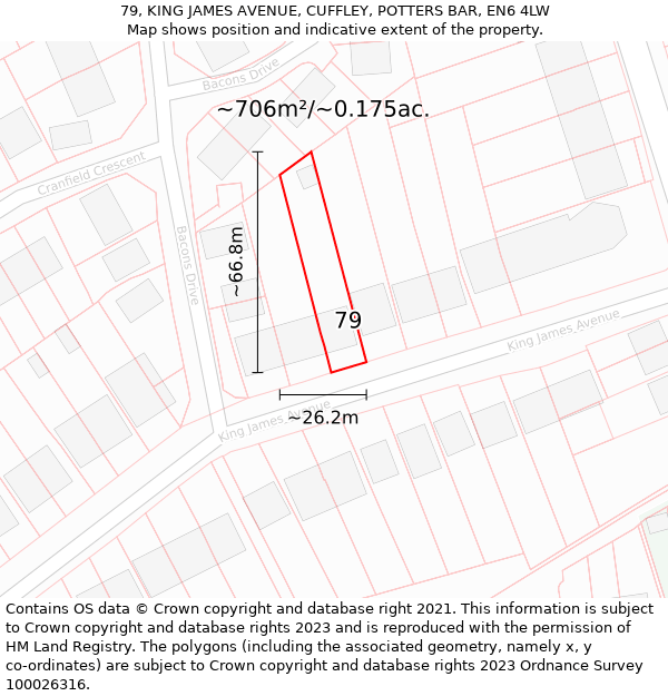 79, KING JAMES AVENUE, CUFFLEY, POTTERS BAR, EN6 4LW: Plot and title map