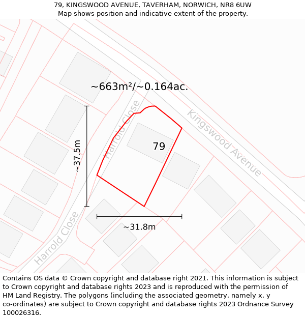 79, KINGSWOOD AVENUE, TAVERHAM, NORWICH, NR8 6UW: Plot and title map