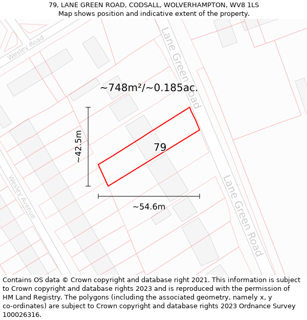 79, LANE GREEN ROAD, CODSALL, WOLVERHAMPTON, WV8 1LS: Plot and title map