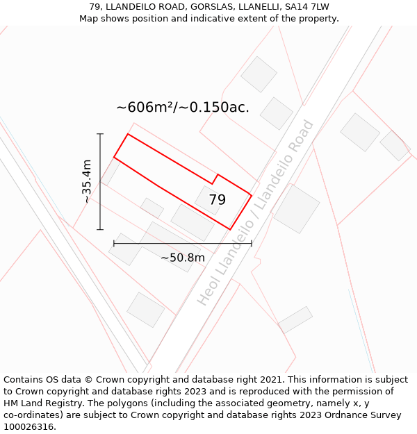 79, LLANDEILO ROAD, GORSLAS, LLANELLI, SA14 7LW: Plot and title map