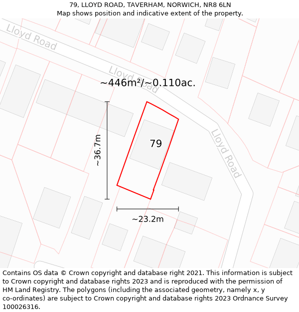 79, LLOYD ROAD, TAVERHAM, NORWICH, NR8 6LN: Plot and title map