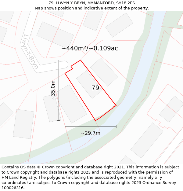 79, LLWYN Y BRYN, AMMANFORD, SA18 2ES: Plot and title map