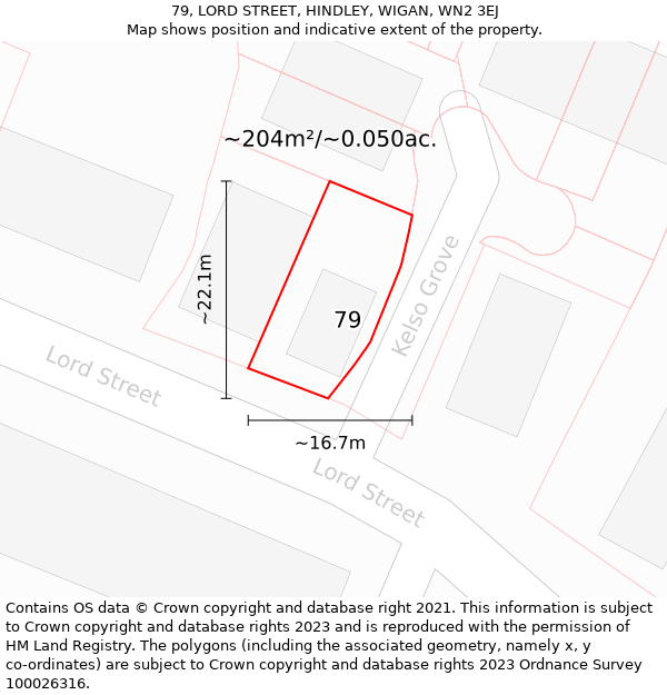 79, LORD STREET, HINDLEY, WIGAN, WN2 3EJ: Plot and title map