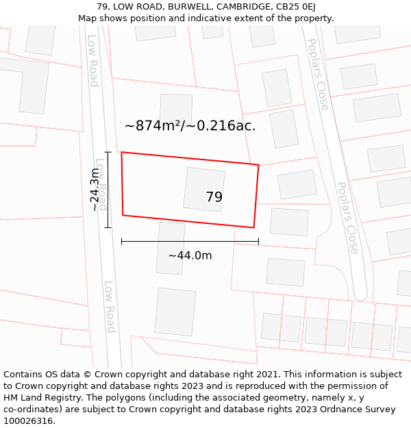 79, LOW ROAD, BURWELL, CAMBRIDGE, CB25 0EJ: Plot and title map