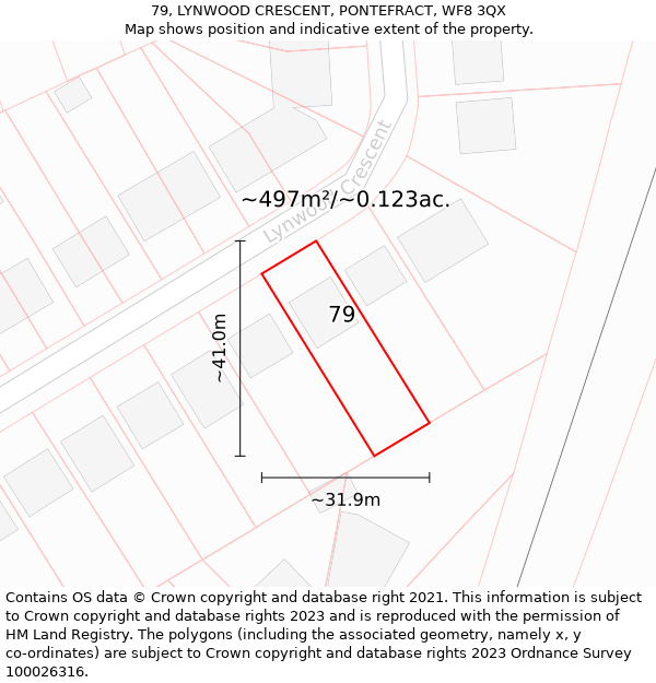 79, LYNWOOD CRESCENT, PONTEFRACT, WF8 3QX: Plot and title map