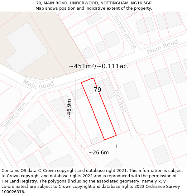 79, MAIN ROAD, UNDERWOOD, NOTTINGHAM, NG16 5GP: Plot and title map