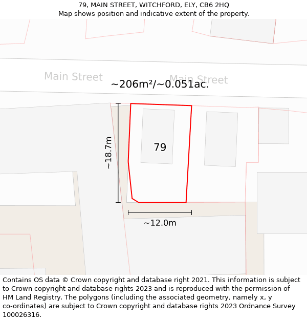 79, MAIN STREET, WITCHFORD, ELY, CB6 2HQ: Plot and title map