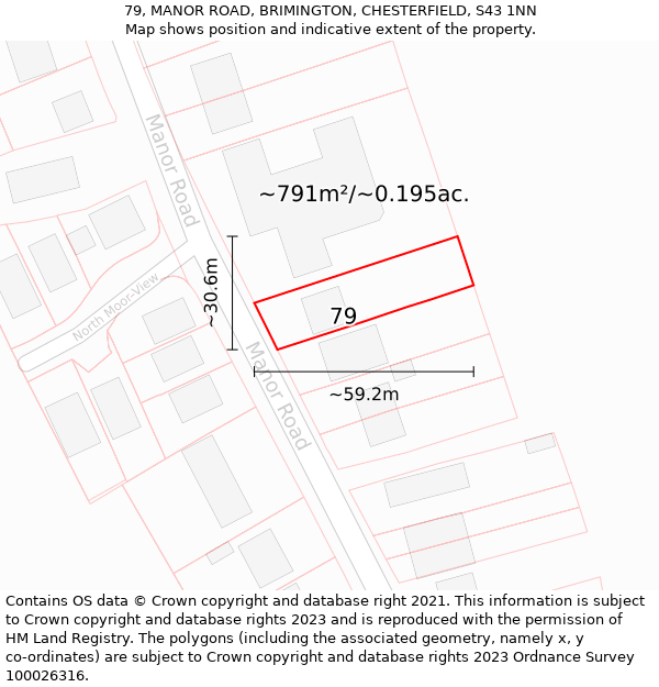 79, MANOR ROAD, BRIMINGTON, CHESTERFIELD, S43 1NN: Plot and title map