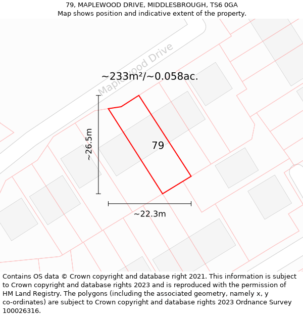 79, MAPLEWOOD DRIVE, MIDDLESBROUGH, TS6 0GA: Plot and title map