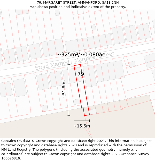 79, MARGARET STREET, AMMANFORD, SA18 2NN: Plot and title map