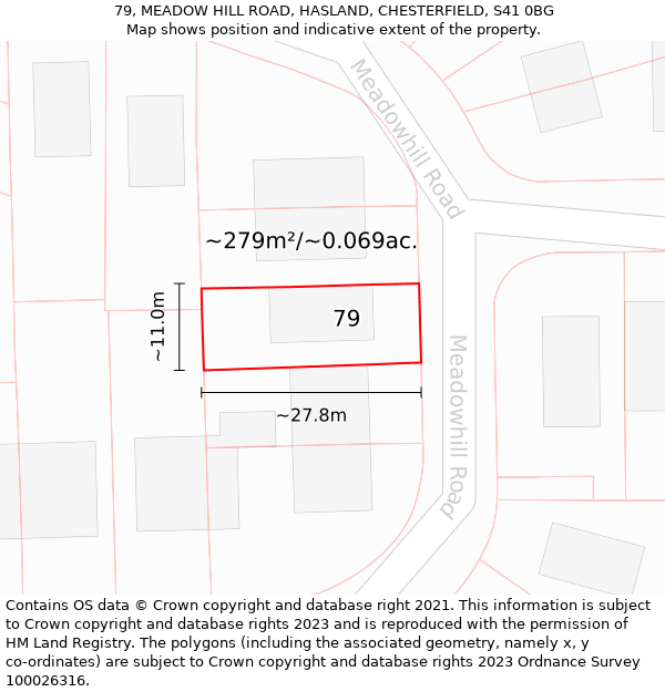 79, MEADOW HILL ROAD, HASLAND, CHESTERFIELD, S41 0BG: Plot and title map