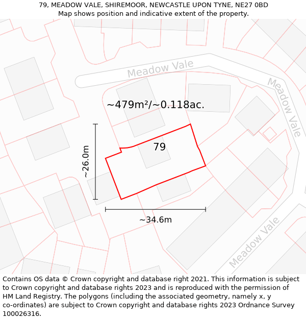 79, MEADOW VALE, SHIREMOOR, NEWCASTLE UPON TYNE, NE27 0BD: Plot and title map