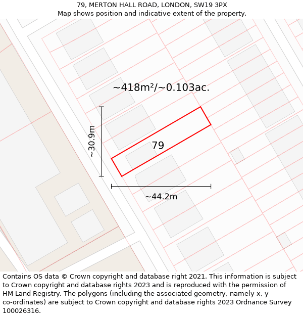 79, MERTON HALL ROAD, LONDON, SW19 3PX: Plot and title map