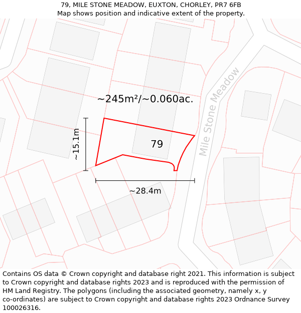 79, MILE STONE MEADOW, EUXTON, CHORLEY, PR7 6FB: Plot and title map