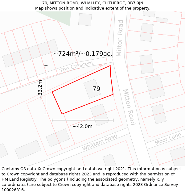 79, MITTON ROAD, WHALLEY, CLITHEROE, BB7 9JN: Plot and title map