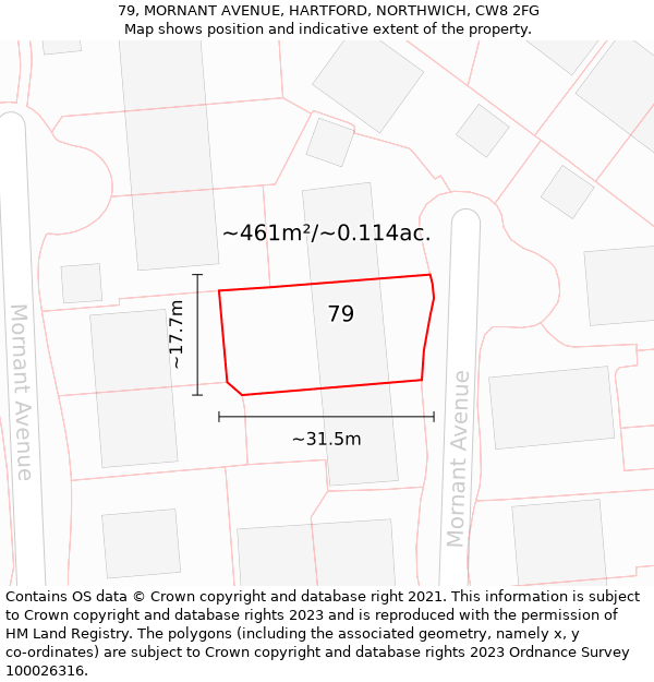 79, MORNANT AVENUE, HARTFORD, NORTHWICH, CW8 2FG: Plot and title map