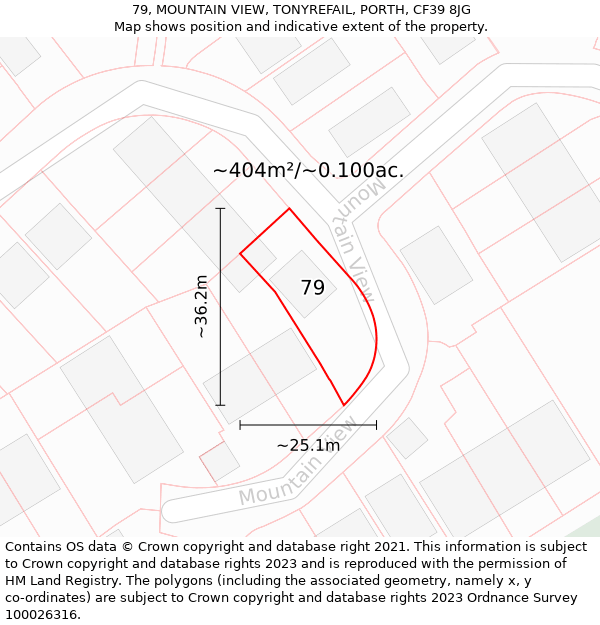 79, MOUNTAIN VIEW, TONYREFAIL, PORTH, CF39 8JG: Plot and title map