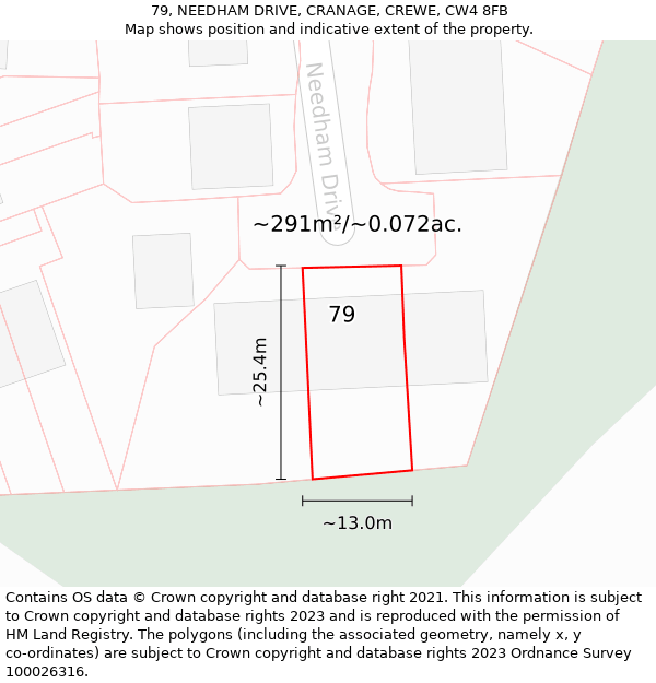 79, NEEDHAM DRIVE, CRANAGE, CREWE, CW4 8FB: Plot and title map