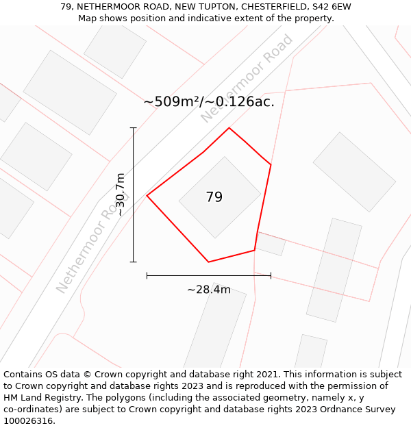 79, NETHERMOOR ROAD, NEW TUPTON, CHESTERFIELD, S42 6EW: Plot and title map