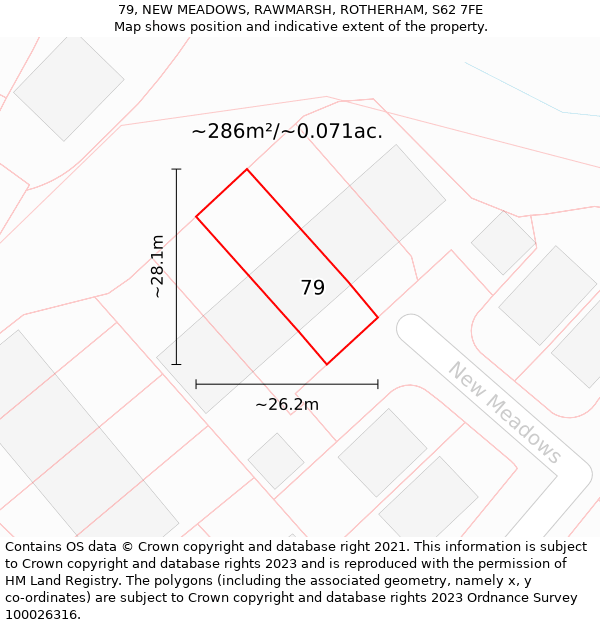 79, NEW MEADOWS, RAWMARSH, ROTHERHAM, S62 7FE: Plot and title map