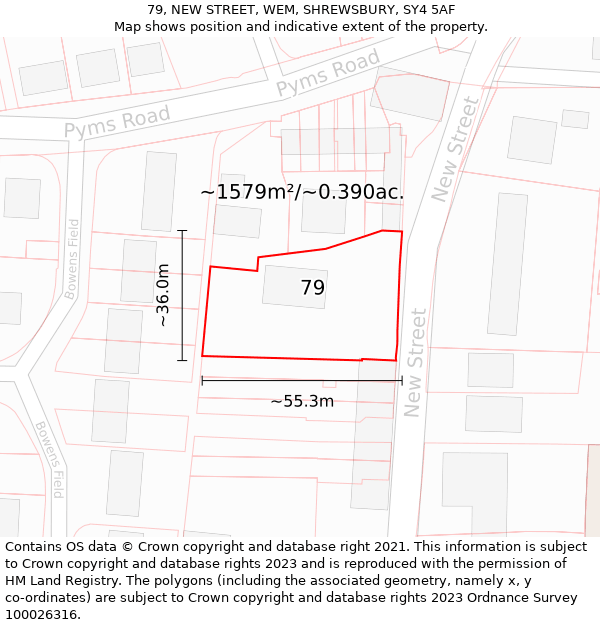 79, NEW STREET, WEM, SHREWSBURY, SY4 5AF: Plot and title map