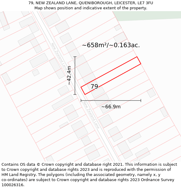 79, NEW ZEALAND LANE, QUENIBOROUGH, LEICESTER, LE7 3FU: Plot and title map