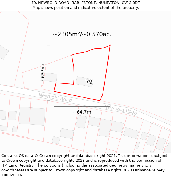 79, NEWBOLD ROAD, BARLESTONE, NUNEATON, CV13 0DT: Plot and title map