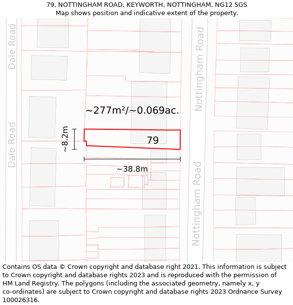 79, NOTTINGHAM ROAD, KEYWORTH, NOTTINGHAM, NG12 5GS: Plot and title map