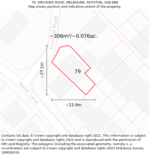 79, ORCHARD ROAD, MELBOURN, ROYSTON, SG8 6BB: Plot and title map