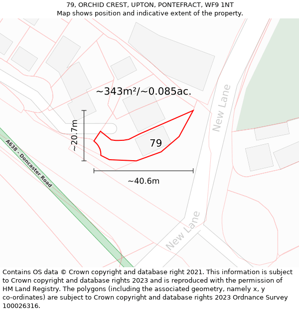 79, ORCHID CREST, UPTON, PONTEFRACT, WF9 1NT: Plot and title map