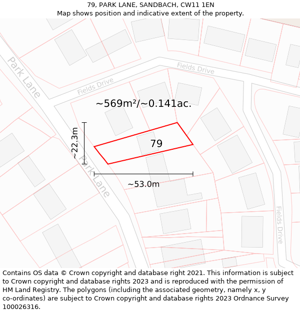 79, PARK LANE, SANDBACH, CW11 1EN: Plot and title map