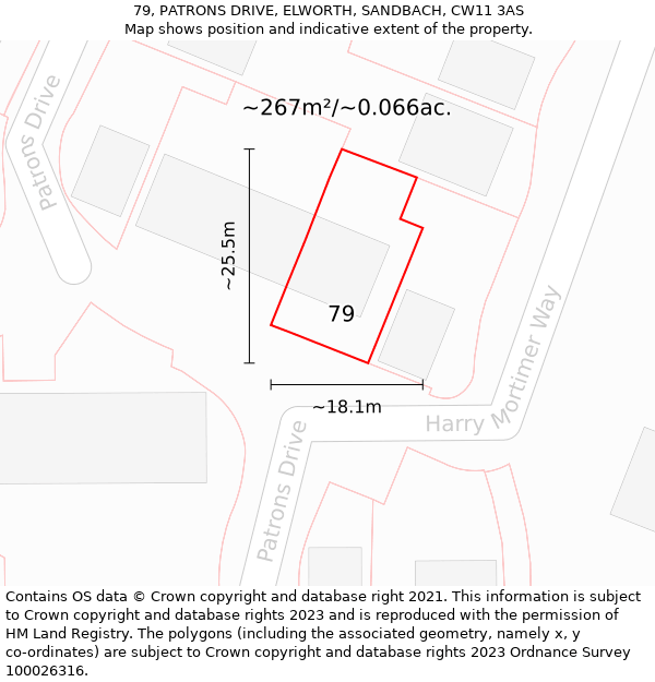 79, PATRONS DRIVE, ELWORTH, SANDBACH, CW11 3AS: Plot and title map