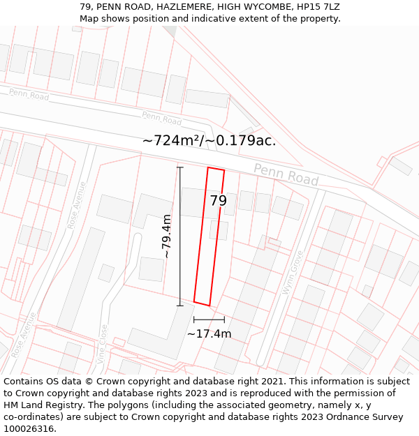 79, PENN ROAD, HAZLEMERE, HIGH WYCOMBE, HP15 7LZ: Plot and title map