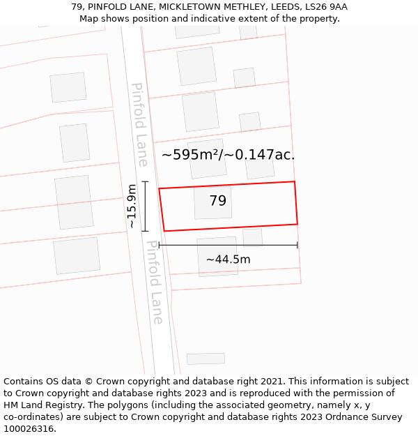 79, PINFOLD LANE, MICKLETOWN METHLEY, LEEDS, LS26 9AA: Plot and title map