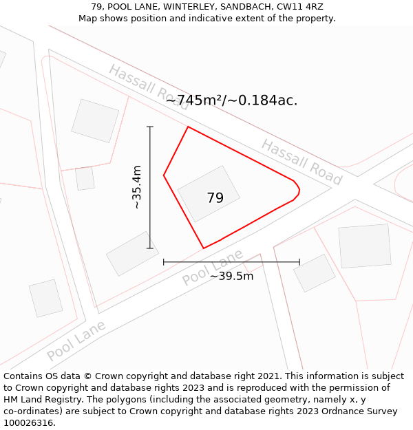 79, POOL LANE, WINTERLEY, SANDBACH, CW11 4RZ: Plot and title map